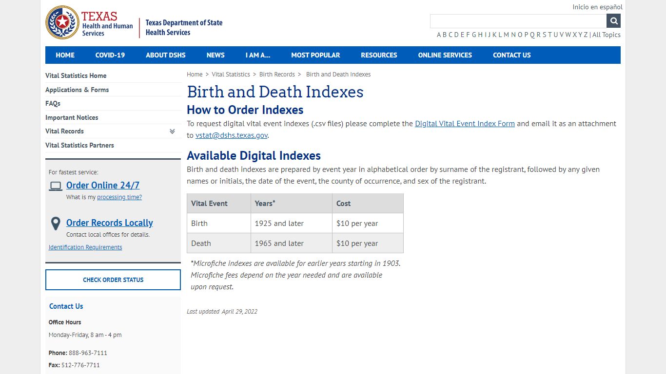 Birth and Death Indexes - Texas