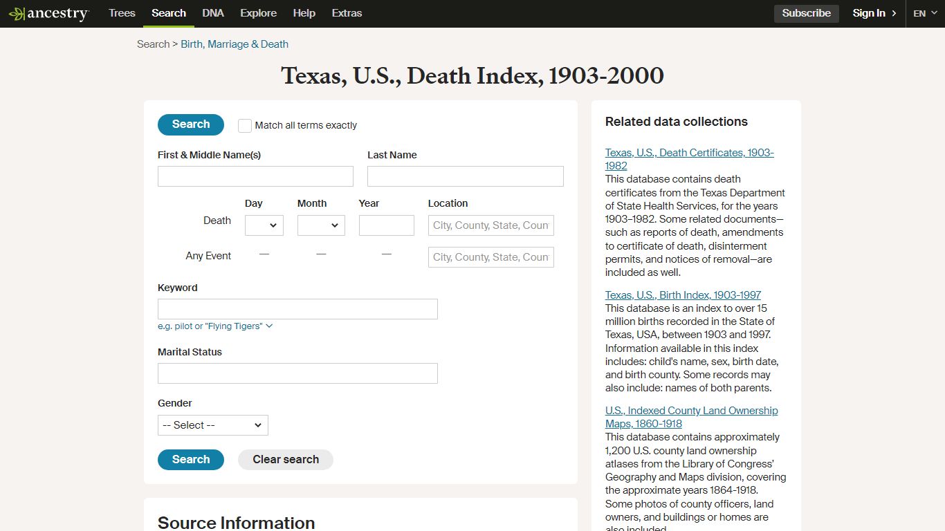 Texas, U.S., Death Index, 1903-2000 - Ancestry.com